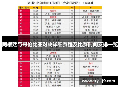 阿根廷与哥伦比亚对决详细赛程及比赛时间安排一览